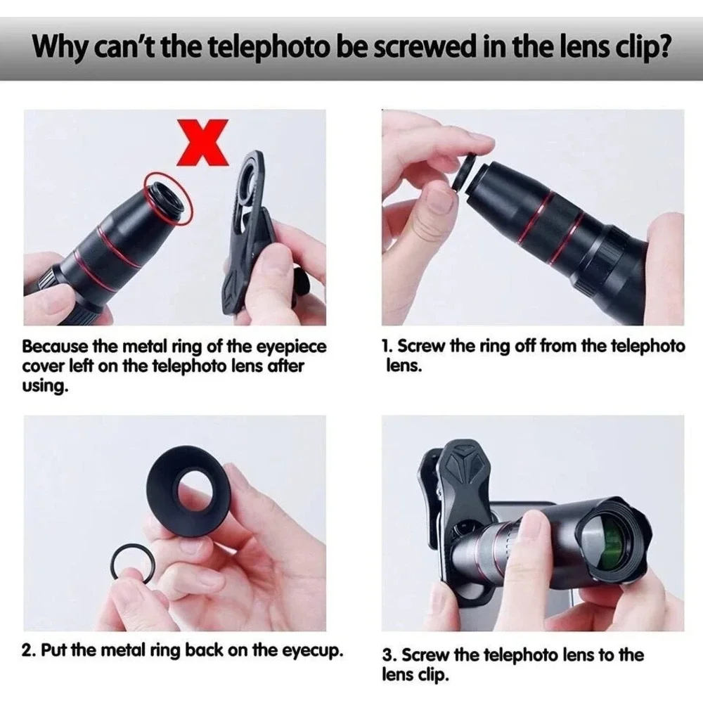 Selvim Phone Camera Lens Phone Lens Kit 4 in 1, 22X Telephoto Lens
